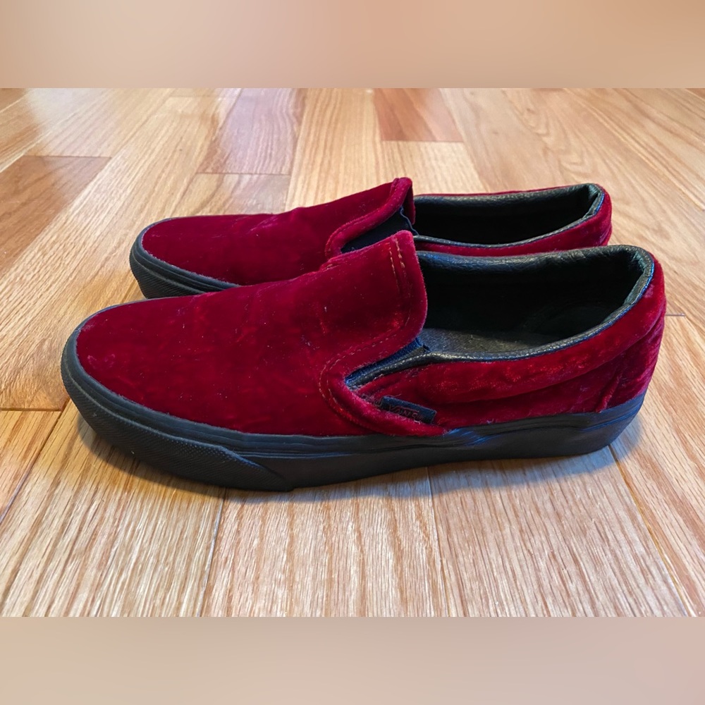 USED Red Velvet Vans Slip Ons